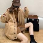 V-neck Loose-fit Cardigan Khaki - One Size