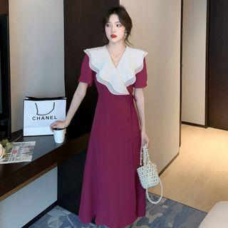 Short-sleeve Scallop Edge Midi A-line Dress