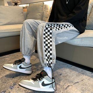 Checkered Panel Drawstring Cropped Harem Pants