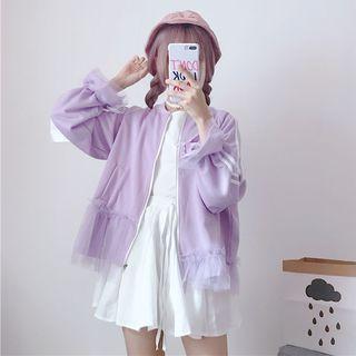 Contrast Trim Mesh Panel Zip Jacket