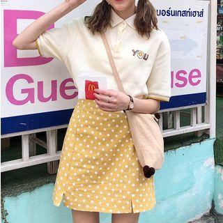 Letter Print Short Sleeve Polo Shirt