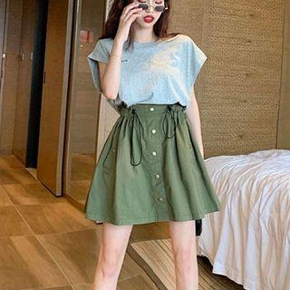 Mock Two Piece Lettering Drawstring Waist T-shirt Dress