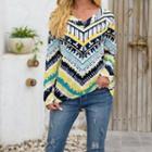 Long-sleeve V-neck Print Top