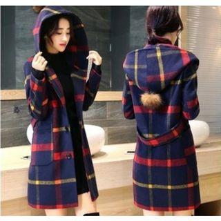 Plaid Single-breasted Hooded Coat