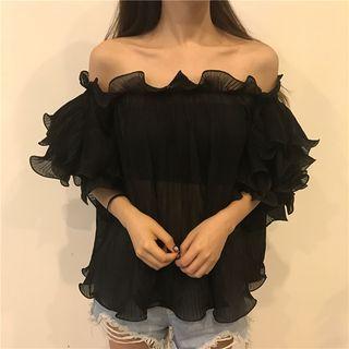 Off-shoulder Ruffled Chiffon Top