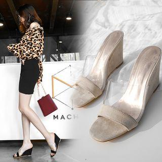 Faux Suede Wedge Slide Sandals