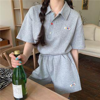 Short-sleeve Applique Polo Shirt + High-waist Applique Shorts