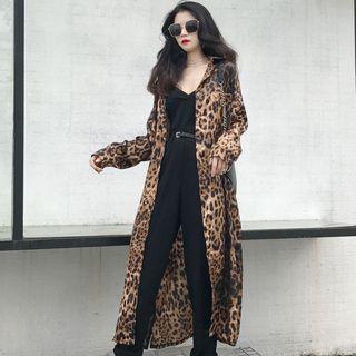 Long-sleeve Leopard Print Long Shirt As Shown In Figure - One Size