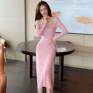 Long-sleeve Cut Out Midi Dress