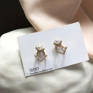 Faux Pearl Rhinestone Earring 1 Pair - S925 Silver - As Shown In Figure - One Size