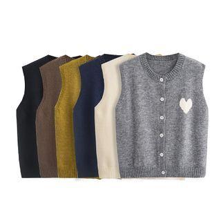 Heart Embroidered Button-up Sweater Vest