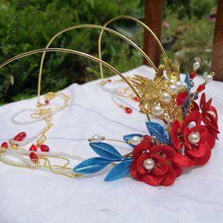 Flower Fringed Tiara / Hair Stick / Set