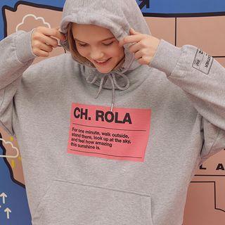 Kangaroo-pocket Letter-printed Oversized Hoodie Melange Gray - One Size