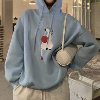 Embroidered Hoodie With Lining - Blue - One Size