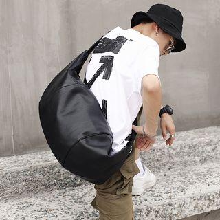 Faux-leather Sling Bag Litchi Printed - Black - One Size