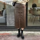 Slit-back Faux-leather Midi Skirt