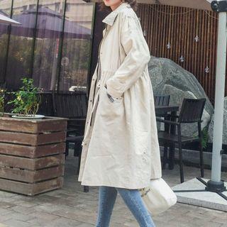 Drawstring Zip-up Trench Coat
