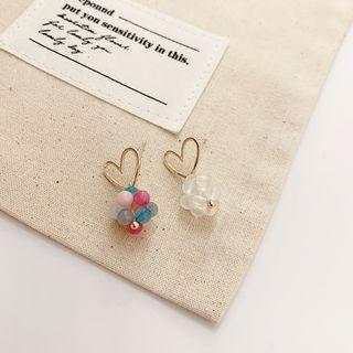 Non-matching Alloy Heart & Bead Dangle Earring 1 Pair - As Shown In Figure - One Size