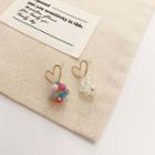 Non-matching Alloy Heart & Bead Dangle Earring 1 Pair - As Shown In Figure - One Size