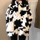 Cow Print Fleece Zipped Jacket