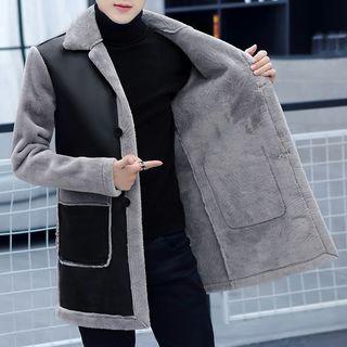 Faux Leather Furry Single-breasted Coat