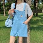 Short-sleeve Striped T-shirt / Applique Asymmetric Jumper Shorts