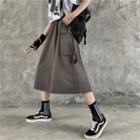 Side Pocket Plain A-line Midi Skirt