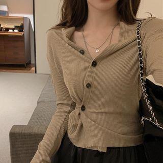 Knit Long-sleeve Asymmetric Cardigan