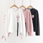 Lace Up Embroidered Long-sleeve T-shirt