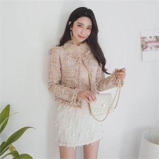 Collarless Open-front Tweed Blazer