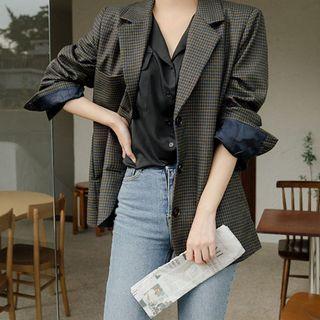 Plus Size Patch-pocket Checked Jacket