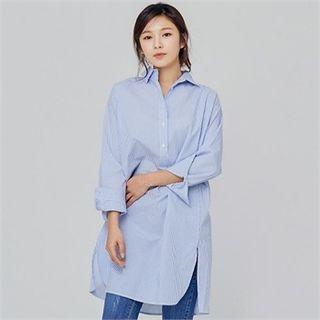 Half-placket Pinstriped Long Top