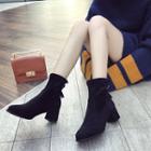 Faux Suede Back Buckled Block Heel Ankle Boots