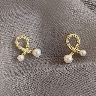 Faux Pearl Rhinestone Earring 1 Pair - Earrings - Rhinestone - Faux Pearl - Cross - One Size