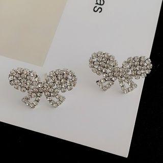 Rhinestone Bow Ear Stud 1 Pair - Silver - One Size