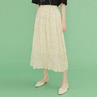 Floral Print Crinkled A-line Midi Skirt
