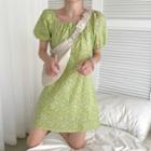 Puff-sleeve Square-neck Floral Dress
