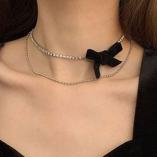 Bow Pendant Layered Choker Silver - One Size