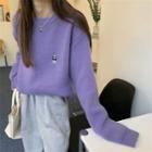 Beer Embroidered Sweater Purple - One Size