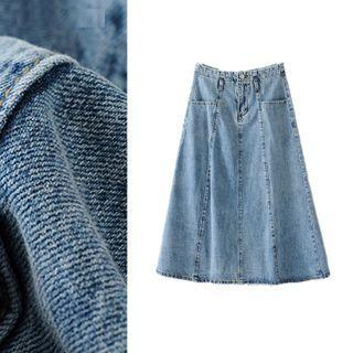 High-waist Denim Midi A-line Skirt