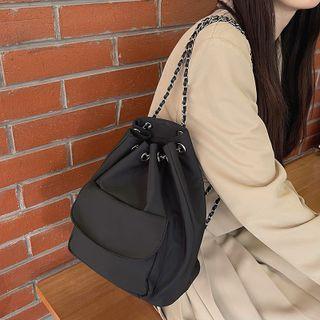 Nylon Chain Strap Bucket Backpack Bag Black - One Size