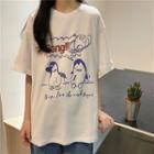 Penguin Print Short-sleeve T-shirt White - One Size
