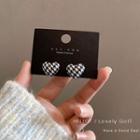 Sterling Silver Houndstooth Heart Stud Earring 1 Pair - Houndstooth - Black & White - One Size