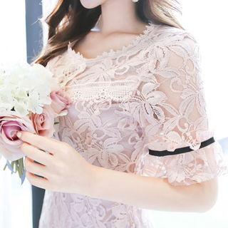 Overlay-lace A-line Mini Dress