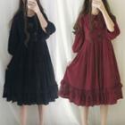 Set: 3/4-sleeve Frill-trim A-line Lolita Dress + Sleeveless Dress