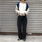 High Waist Wide-leg Jeans / Crew-neck Pullover