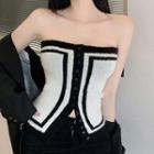 Strapless Two-tone Knit Top Black & White - One Size