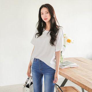 Round-neck Tie-sleeve T-shirt