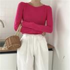 Plain Long-sleeve Slim-fit Cropped T-shirt