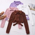 Cutout-hem Cable-knit Crop Top In 6 Colors
